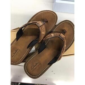 Womens Clarks braided sandals flip flops brown cushion size 9 brand new